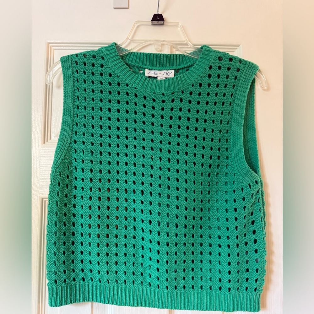 She + Sky Teal Sleeveless Knit Sweater